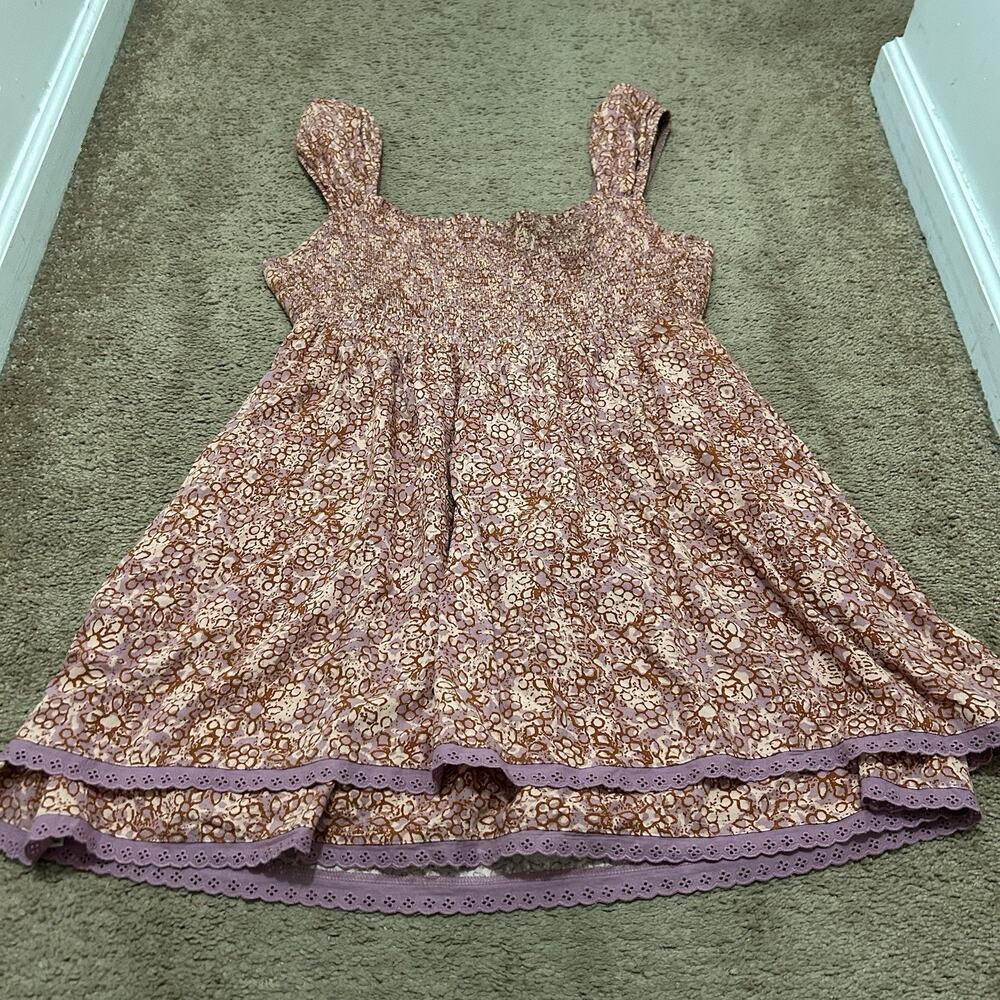 Free People 'Tabitha' Pink Mini Dress Size Large Floral Tiered Lace Trim - Picture 8 of 8